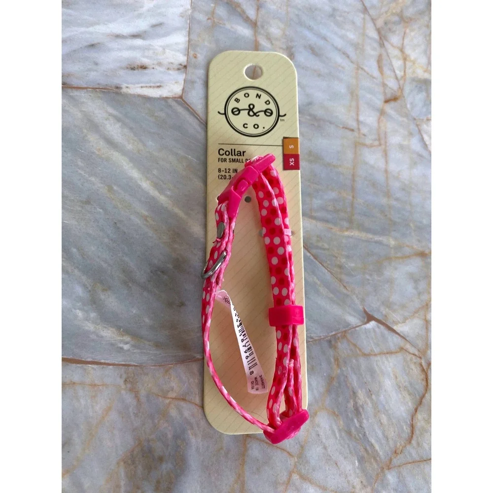 Bond & Co Pink Polka Dot Small Dog Collar Adjustable 8-12 Inch 2484977